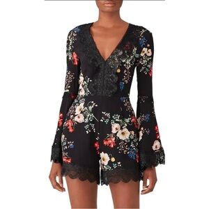 Nicolasa Cicero Cecile Black Floral Lace Silk Romper Size 6